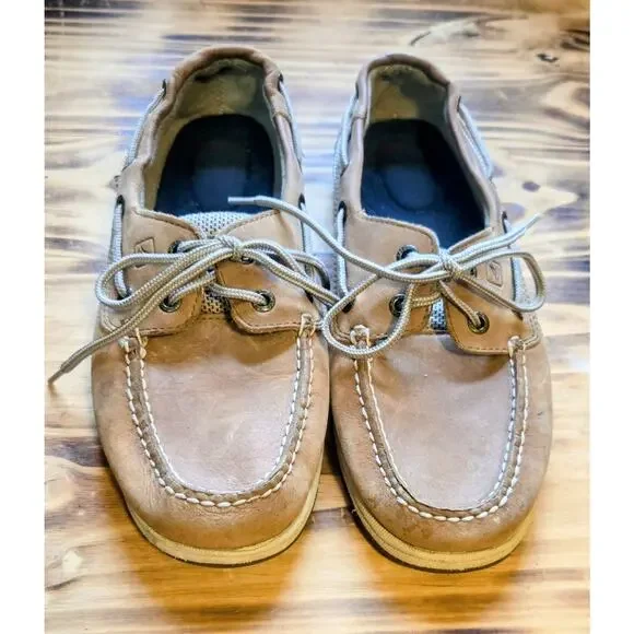 Sperry Top Sider Women's Casual Tan Boat Shoes Lace Up Leather Slip On Size 9M - Picture 5 of 10